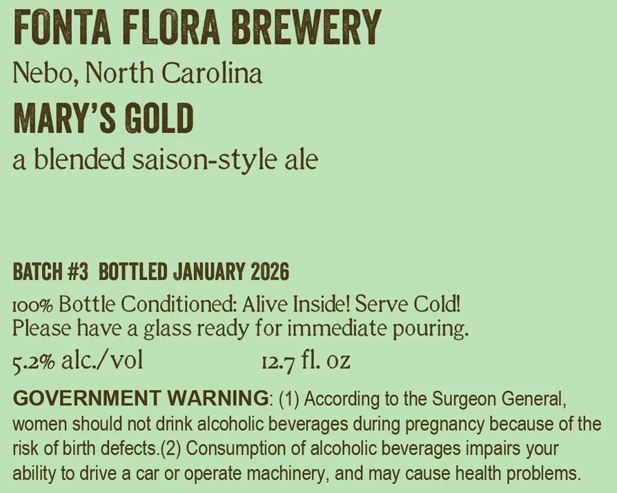 Mary's Gold — full label as filed with TTB