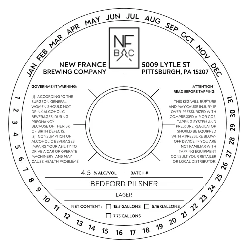 Bedford Pilsner — full label as filed with TTB