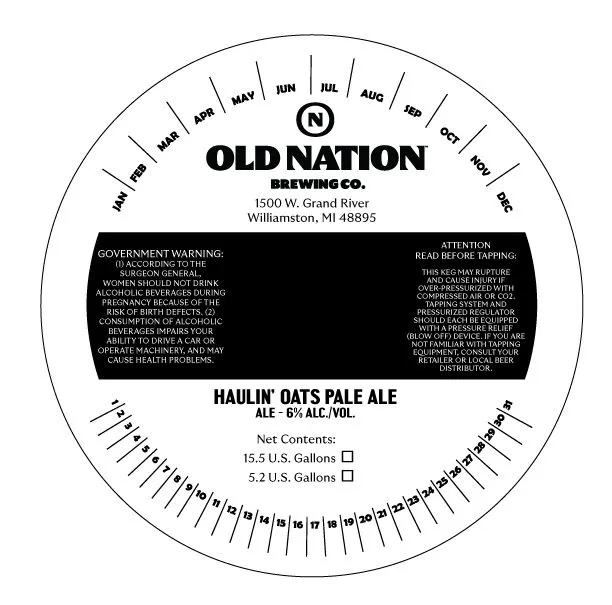 Haulin' Oats Pale Ale — full label as filed with TTB