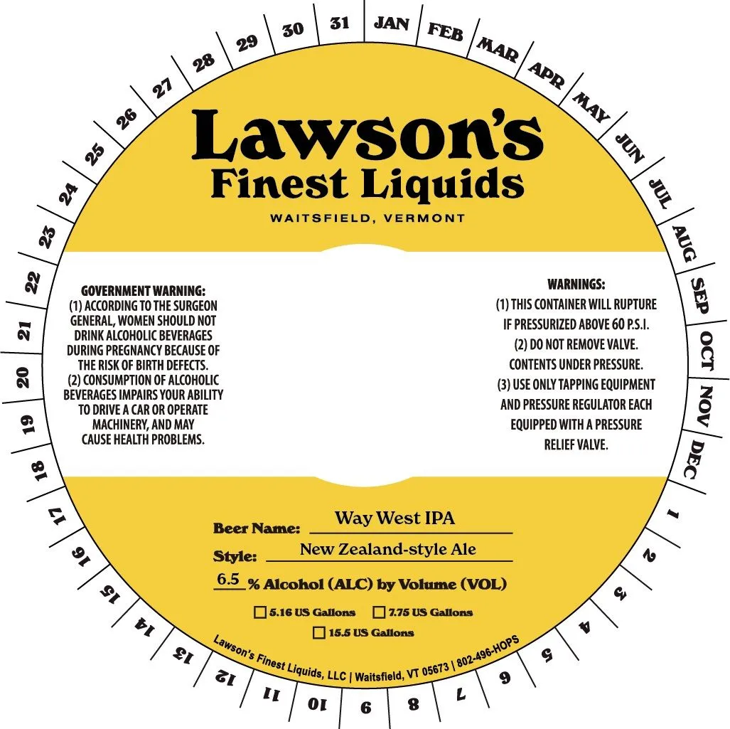 Way West IPA — full label as filed with TTB