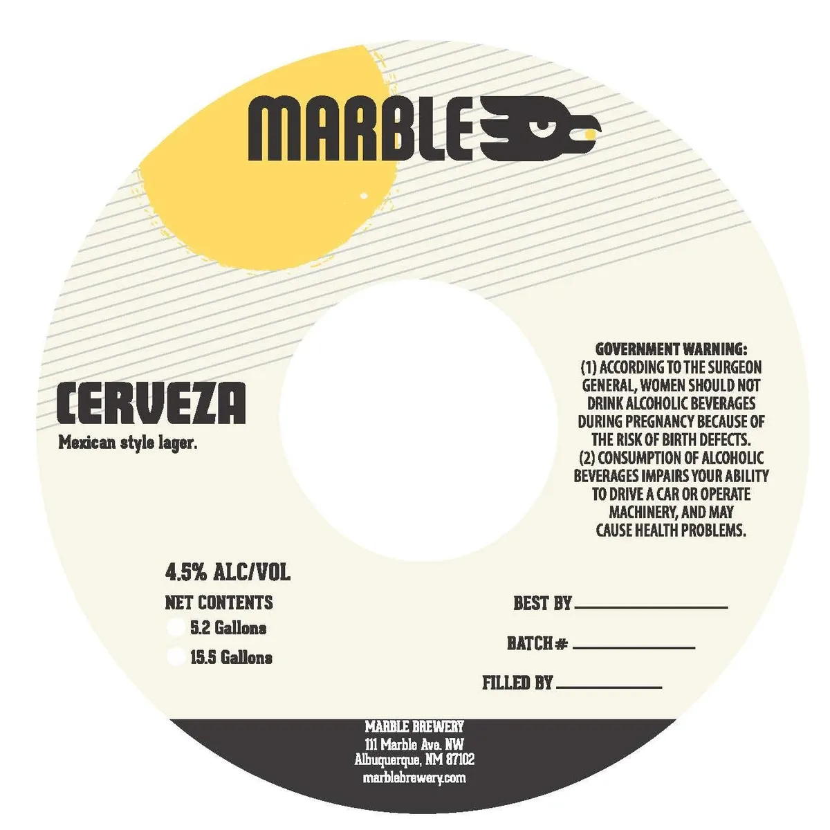 Cerveza — full label as filed with TTB