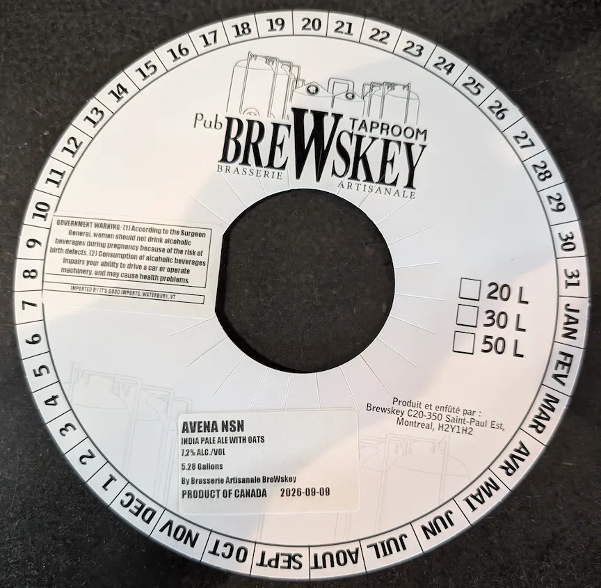 Avena NSN — full label as filed with TTB