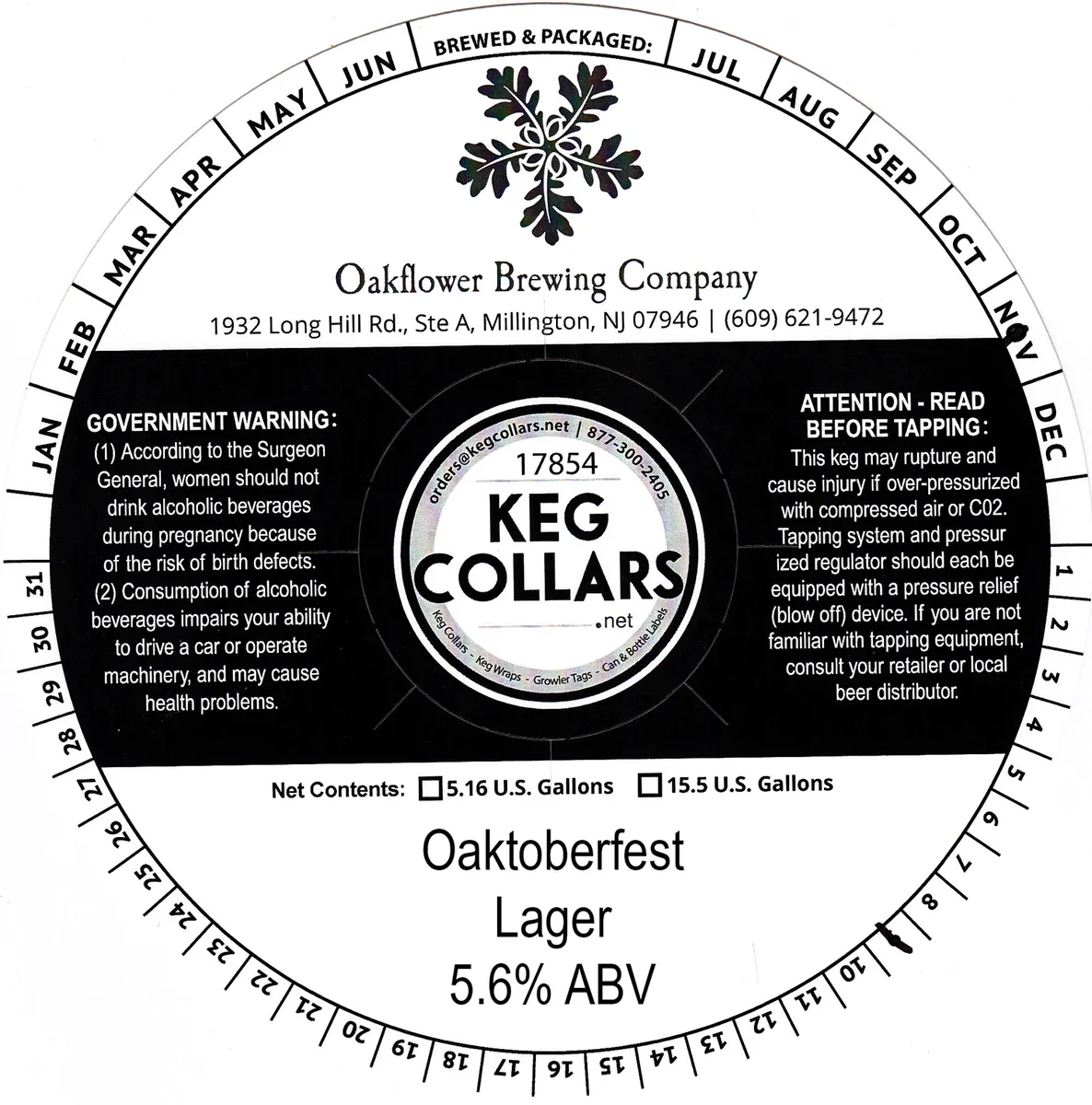 Oaktoberfest Lager — full label as filed with TTB