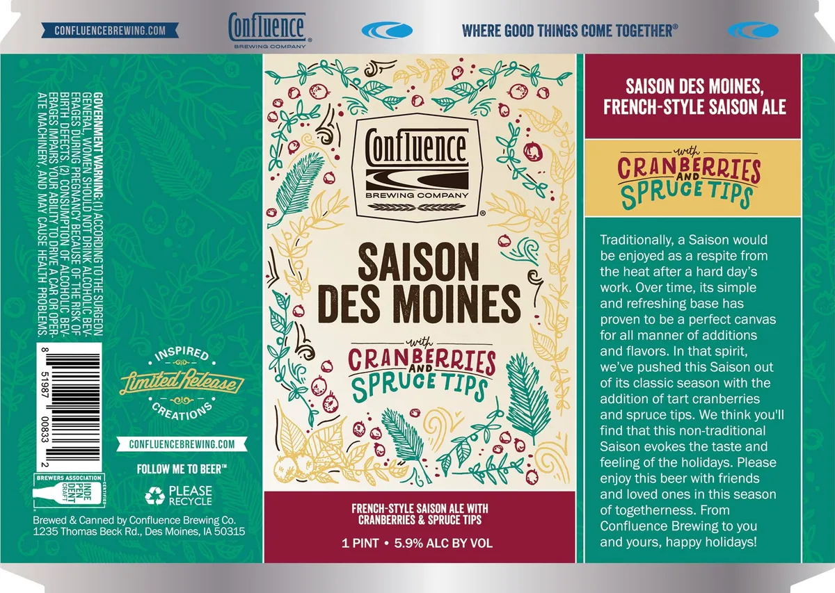 Saison Des Moines with Cranberries and Spruce Tips — full label as filed with TTB