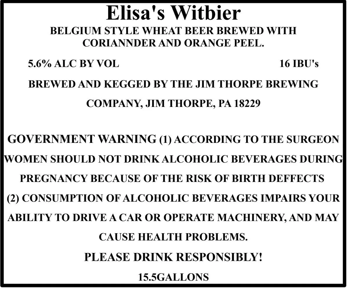 Elisa's Witbier label