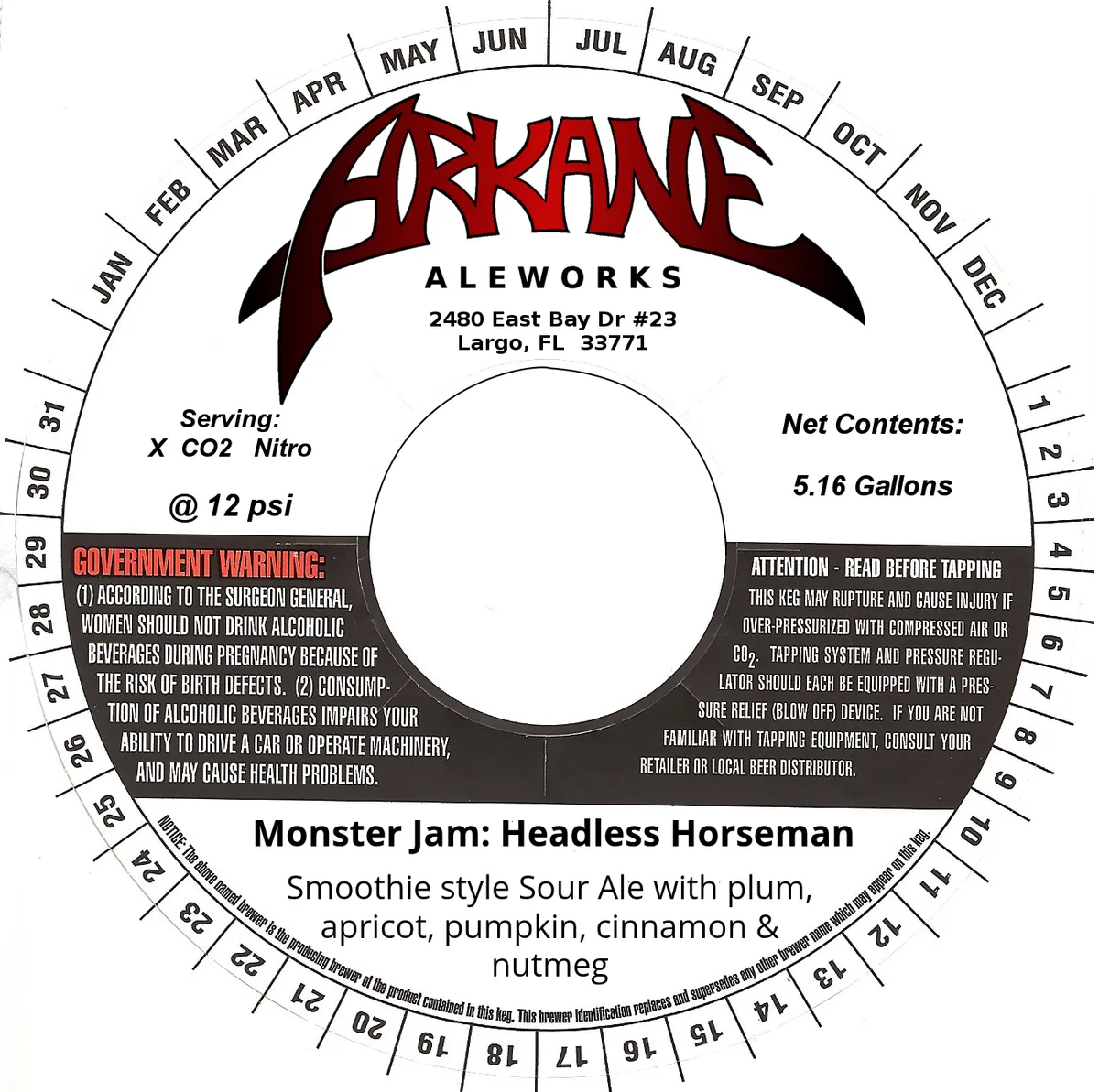 Monster Jam: Headless Horseman — full label as filed with TTB