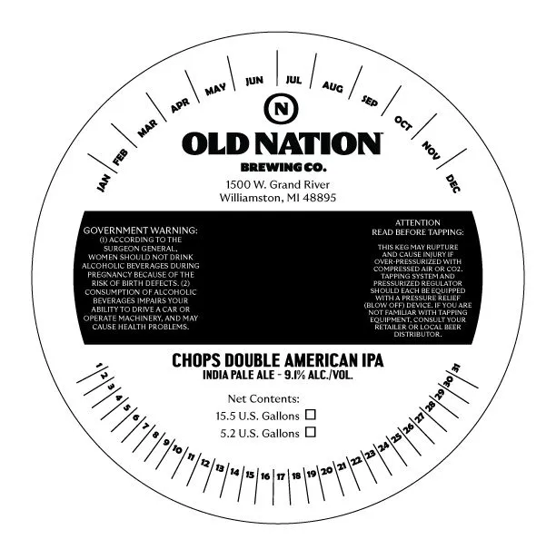 Chops Double American IPA — full label as filed with TTB
