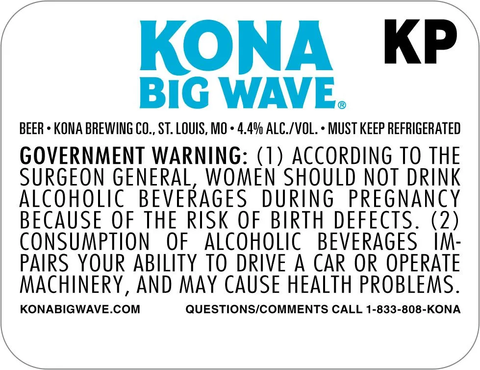 Kona Big Wave — full label as filed with TTB