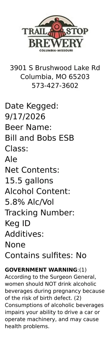 Bill and Bobs ESB — full label as filed with TTB
