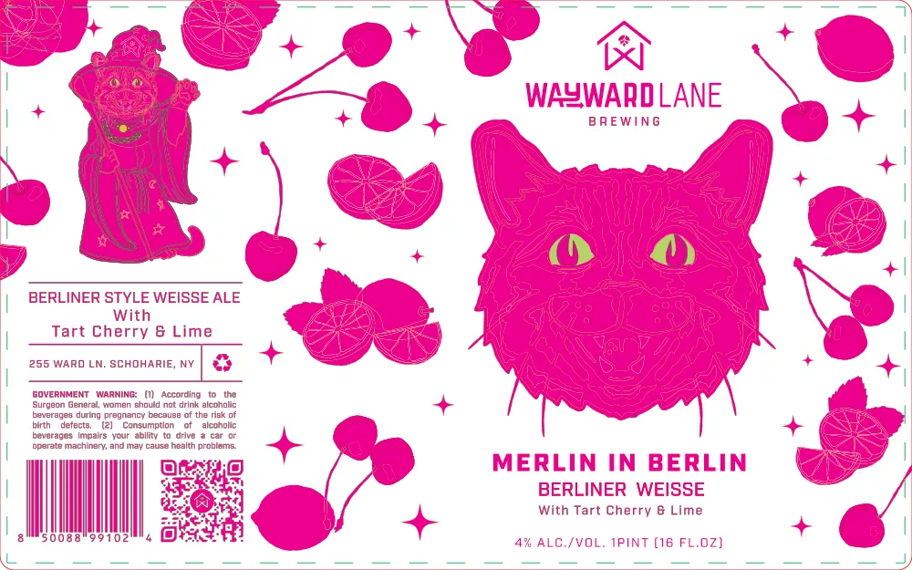 Merlin in Berlin, Berliner Style Weisse Ale with Tart Cherry and Lime label