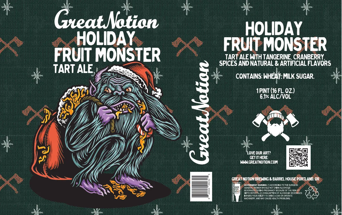 Holiday Fruit Monster label