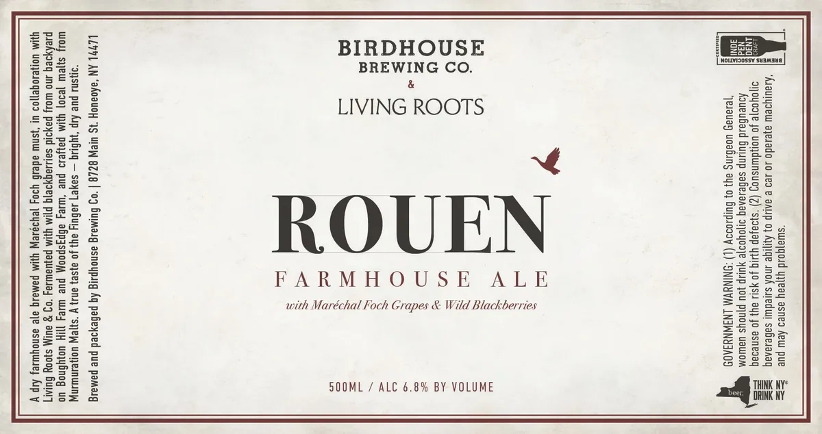 Rouen Farmhouse Ale with MaréChal Foch Grapes & Wild Blackberries label
