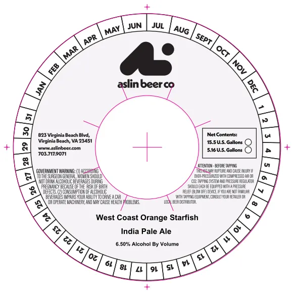 West Coast Orange Starfish label