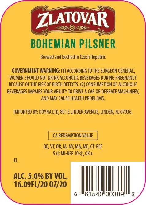 Zlatovar Bohemian Pilsner label