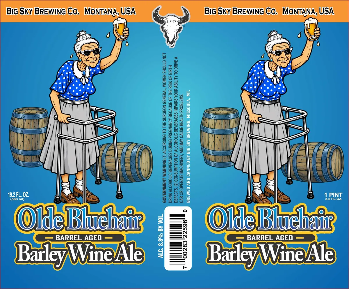 Olde Bluehair Barrel Aged Barley Wine Ale label
