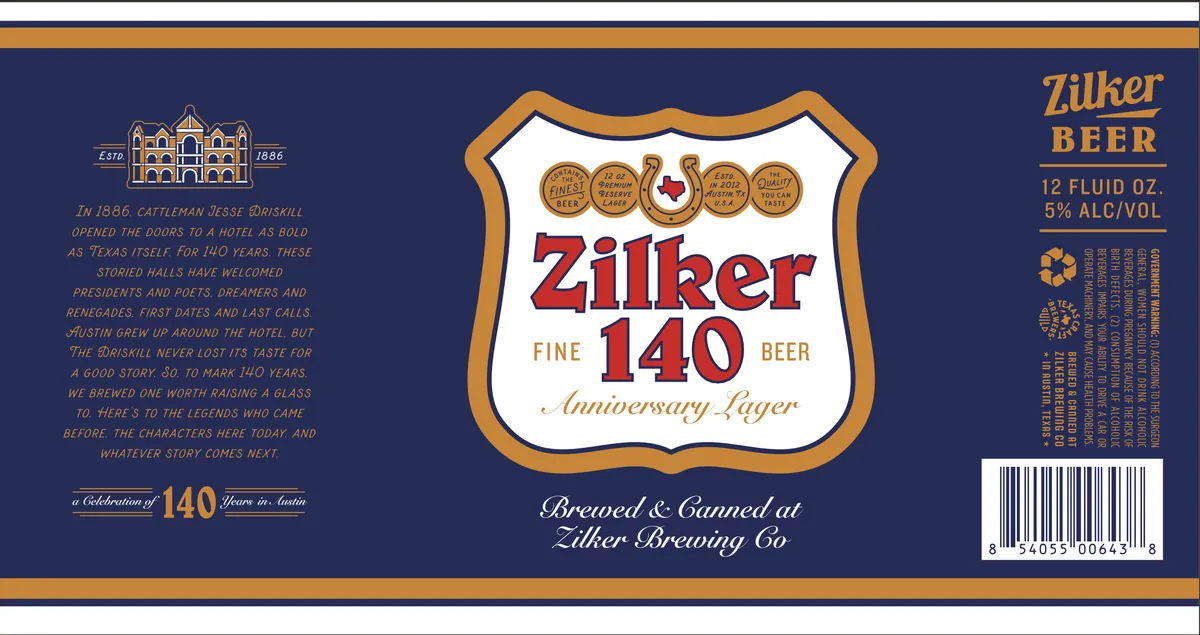 Zilker Fine 140 Anniversary Lager label