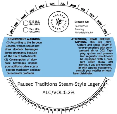 Paused Traditions Steam-Style Lager label