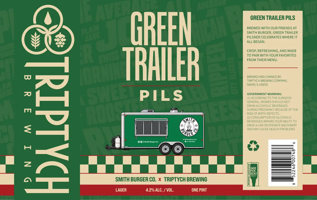Green Trailer Pils label art — TRIPTYCH BREWING