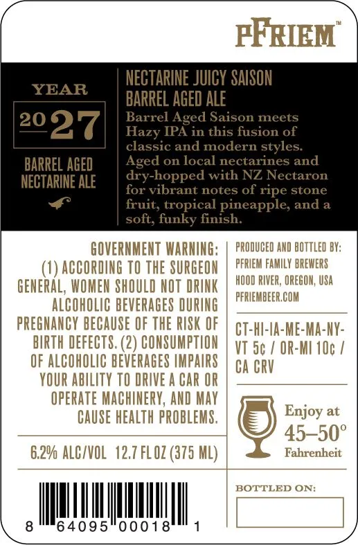Nectarine Juicy Saison Barrel Aged Ale label