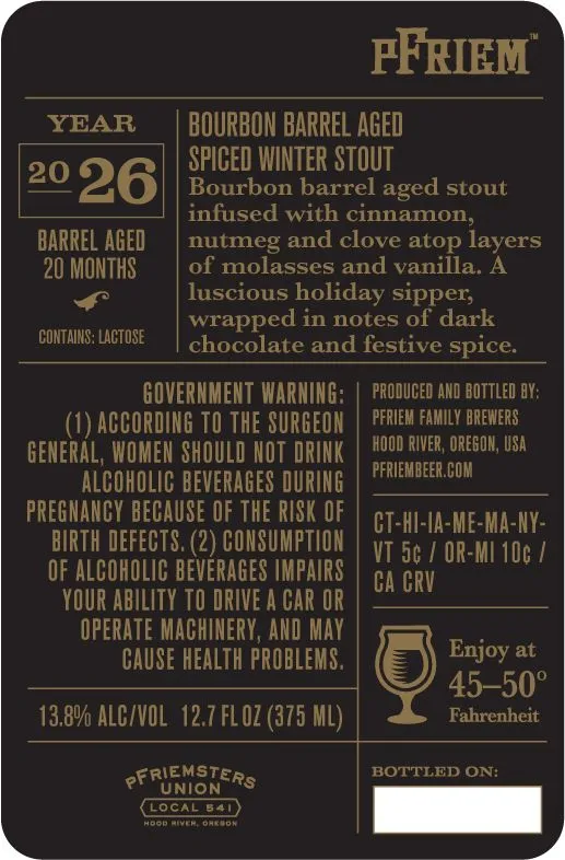 Bourbon Barrel Aged Spiced Winter Stout label