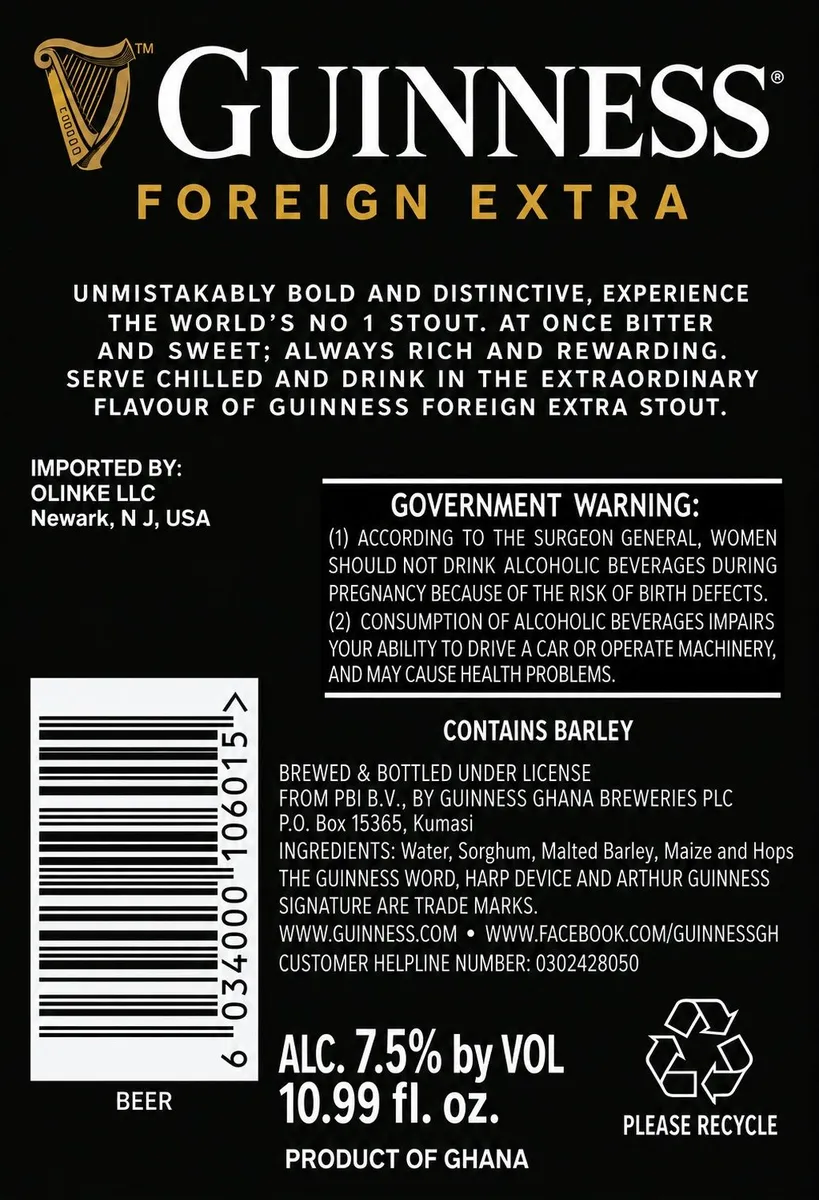 Guinness Foreign Extra Stout label art — GUINNESS FOREIGN EXTRA STOUT