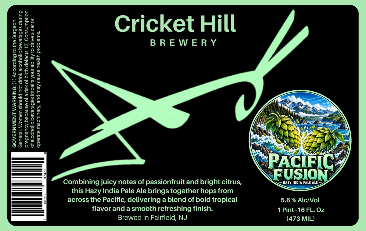 Pacific Fusion label art — CRICKET HILL BREWERY