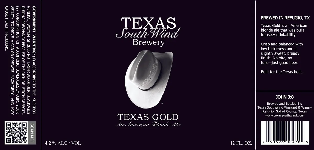 Texas Gold label art — TEXAS SOUTHWIND BREWERY