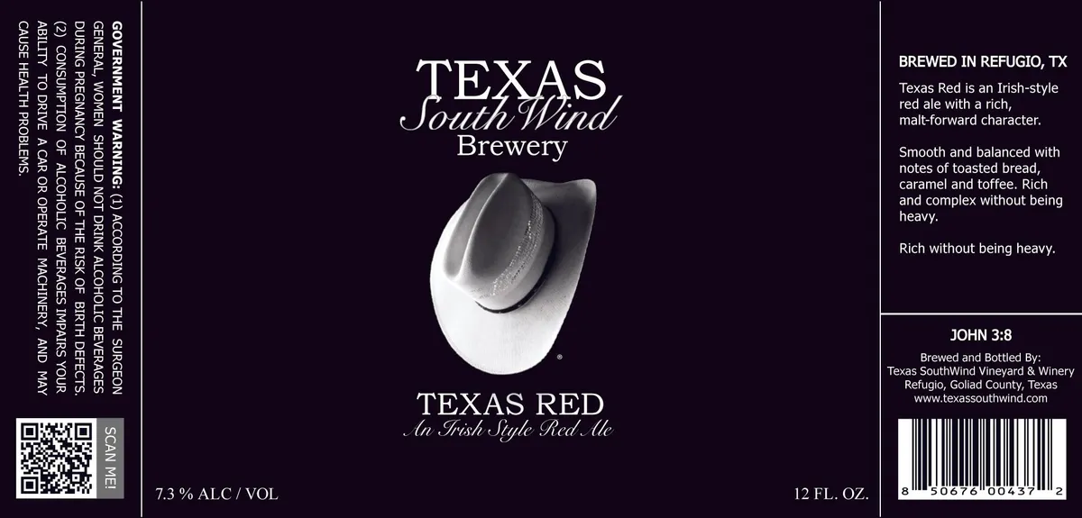 Texas Red label art — TEXAS SOUTHWIND BREWERY