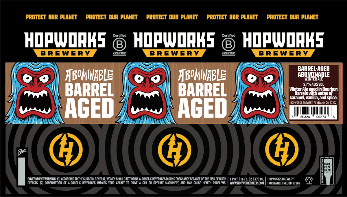 Barrel-Aged Abominable Winter Ale label art — HOPWORKS BREWERY