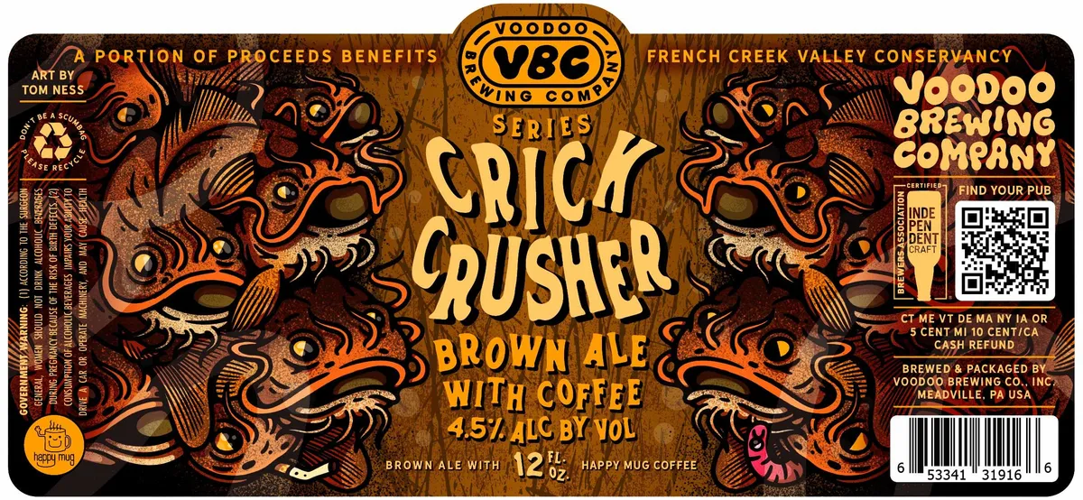 Crick Crusher Series Brown Ale with Coffee label art — VOODOO BREWING COMPANY