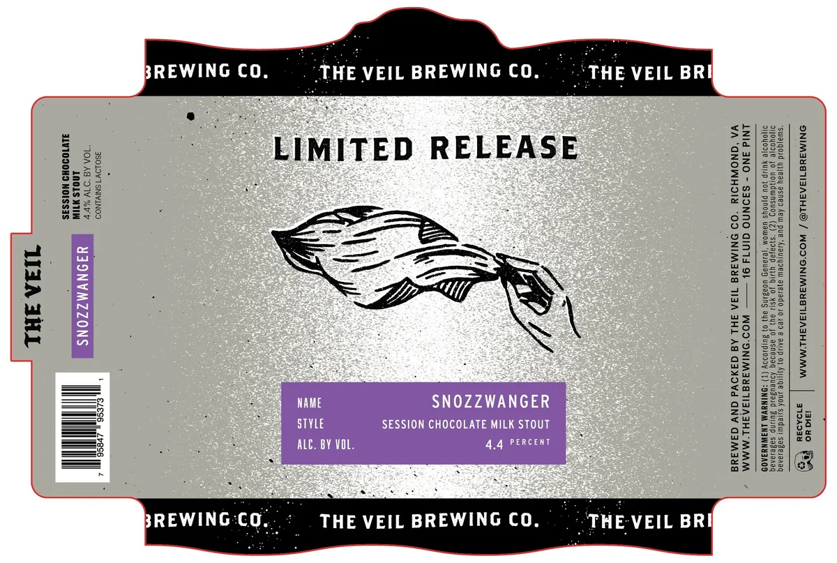 Snozzwanger label art — THE VEIL BREWING CO.