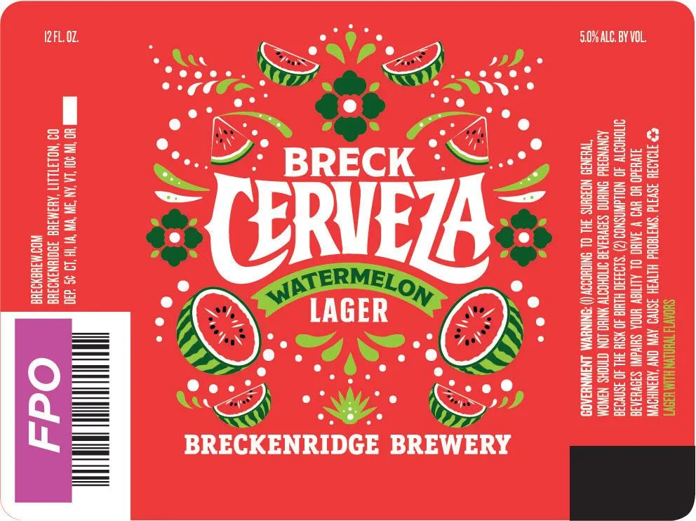 Cerveza Watermelon Lager label art — BRECKENRIDGE BREWERY
