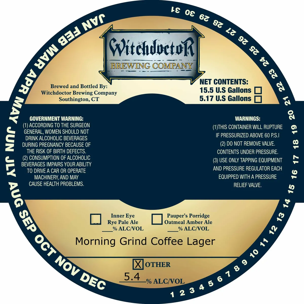 Morning Grind Coffee Lager label art — WITCHDOCTOR BREWING COMPANY
