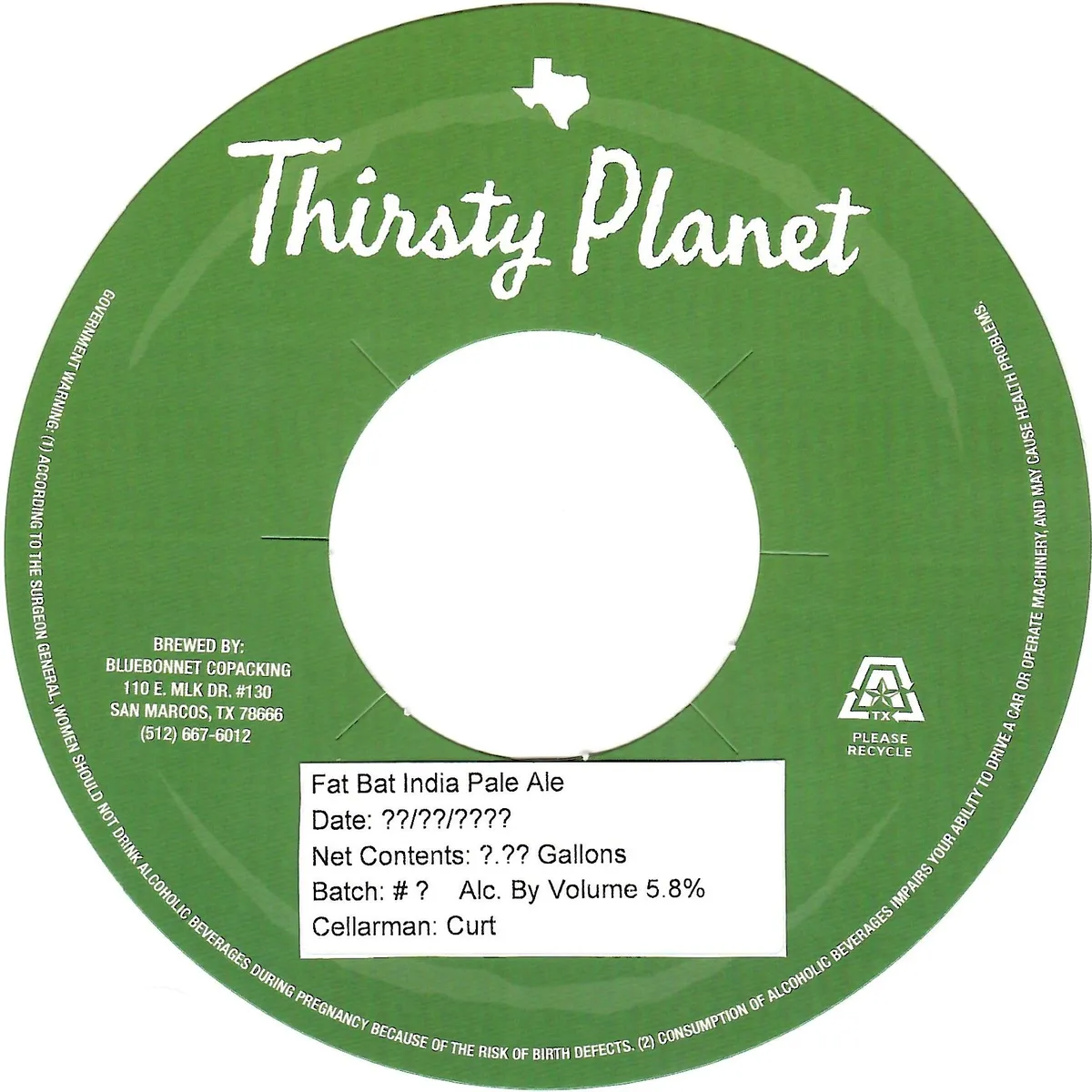 Fat Bat India Pale Ale label art — THIRSTY PLANET