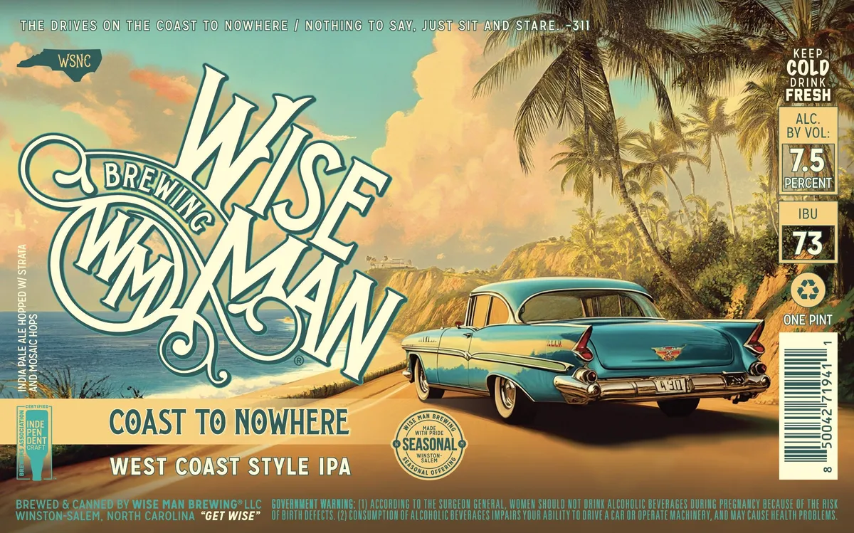 Coast To Nowhere label art — WISE MAN BREWING