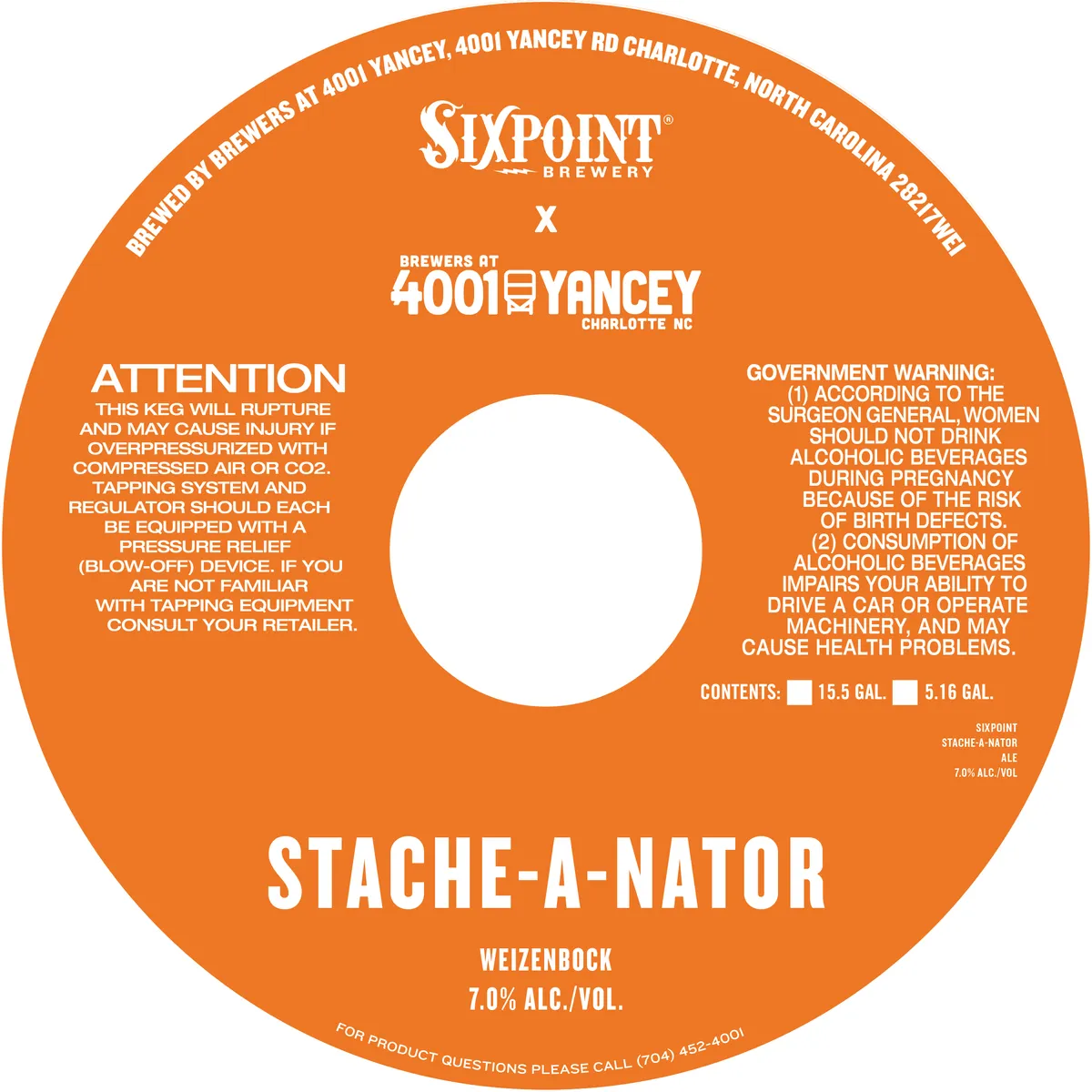 Stache-A-Nator label art — BREWERS AT 4001 YANCEY