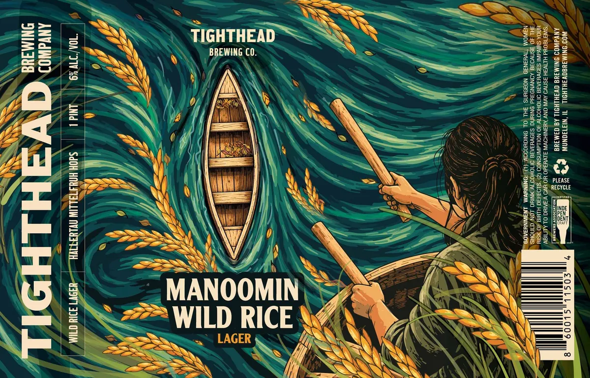 Manoomin Wild Rice Lager label art — TIGHTHEAD BREWING COMPANY