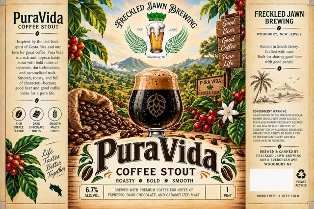 PuraVida Coffee Stout label